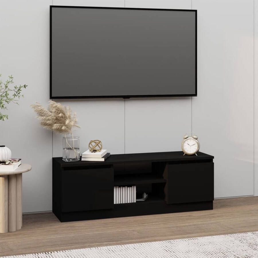 The Living Store Tv-kast Classic Zwart 102 x 30 x 36 cm Stevig hout Ruime opbergruimte - Foto 2