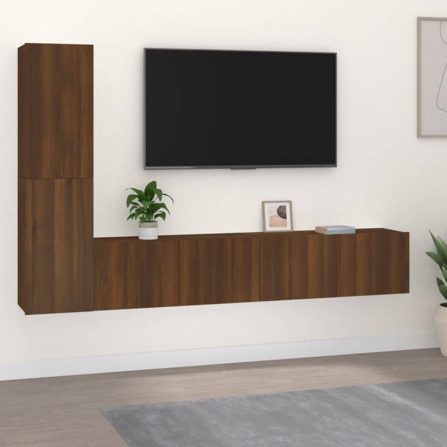 The Living Store Klassieke TV-kastenset 80 x 30 x 30 cm + 30.5 x 30 x 60 cm Bruineiken - Foto 3
