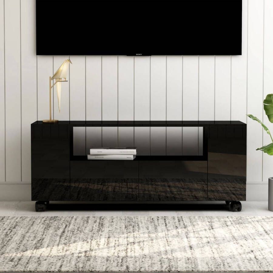 The Living Store klassieke tv-meubel hoogglans zwart 120x35x48 cm met lades en zijvakken montage vereist