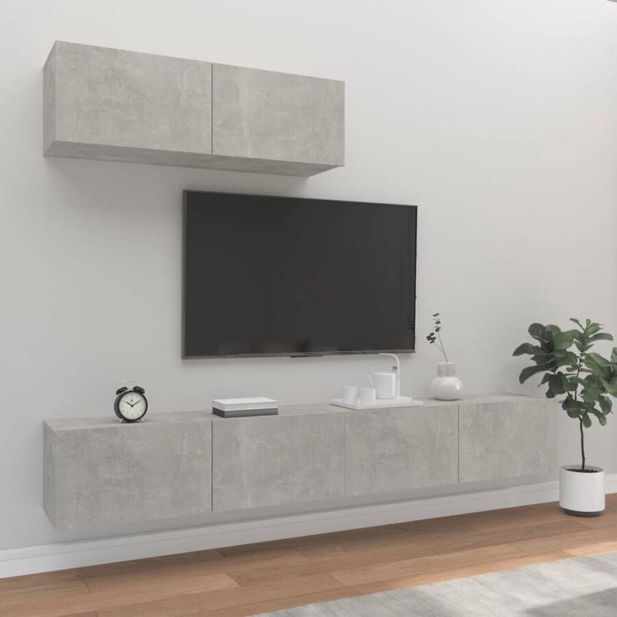 The Living Store TV-meubelset betongrijs 100 x 30 x 30 cm bewerkt hout - Foto 2