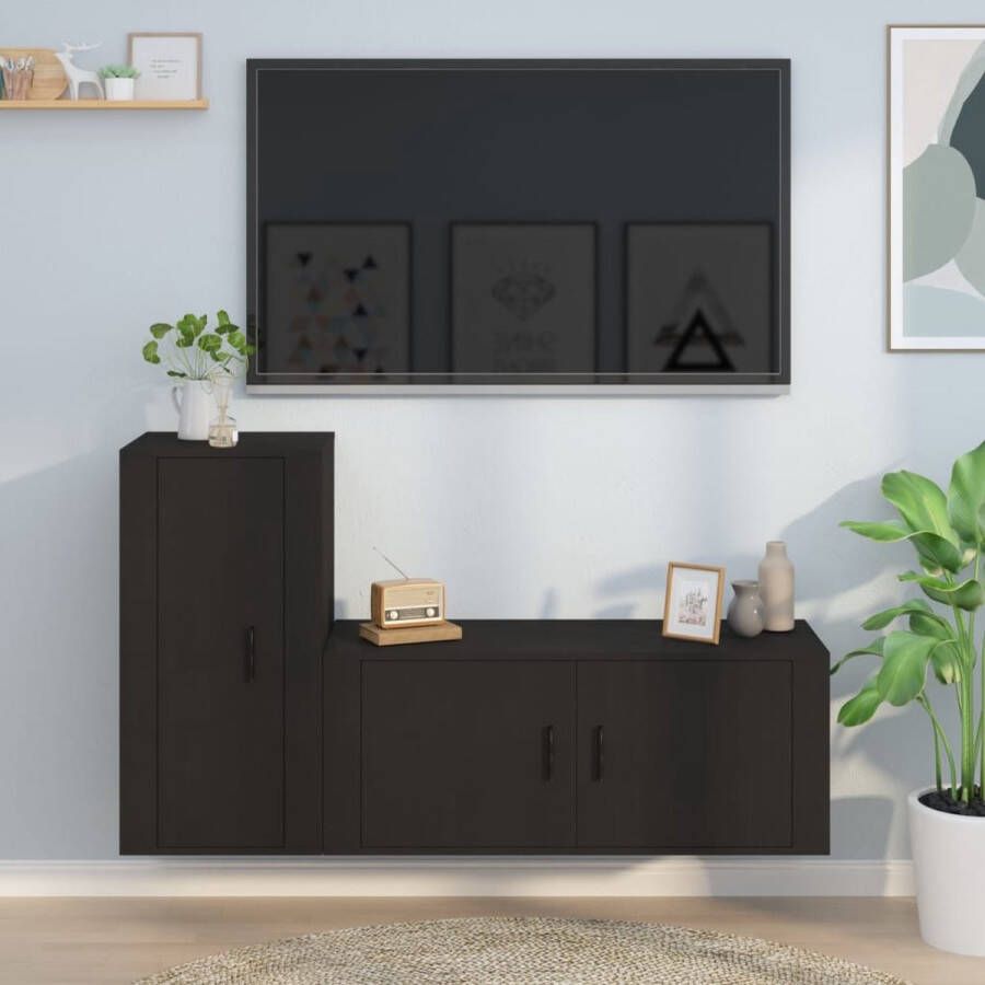 The Living Store TV-meubel set Klassiek design Wandgemonteerd Zwart 100x34.5x40cm 40x34.5x80cm Hoge kwaliteit Inclusief handleiding - Foto 2