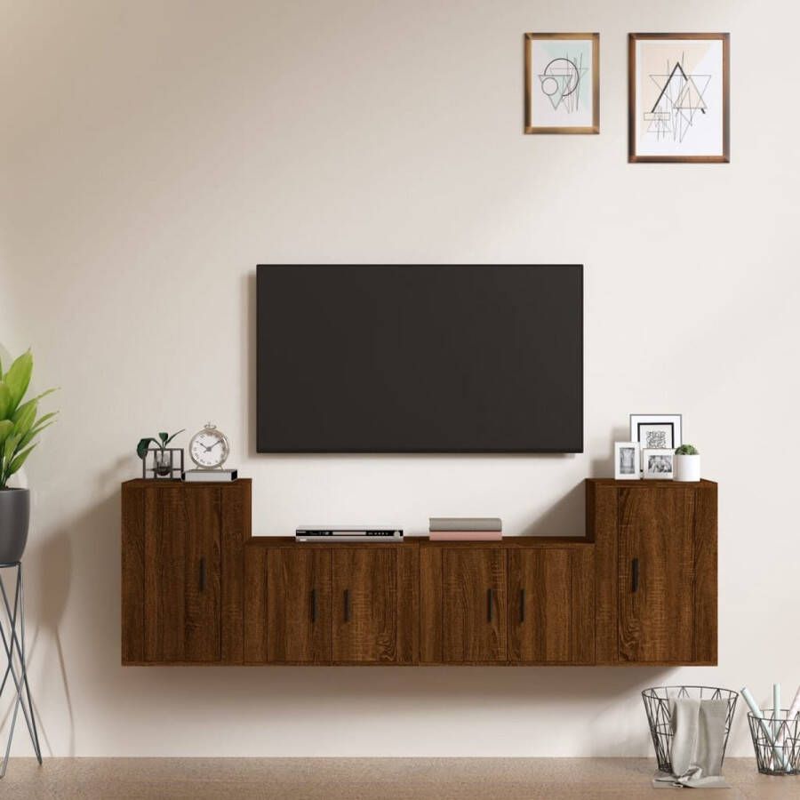 The Living Store Klassieke TV-meubelset 57x34.5x40 en 40x34.5x60 cm Bruineiken hout - Foto 2