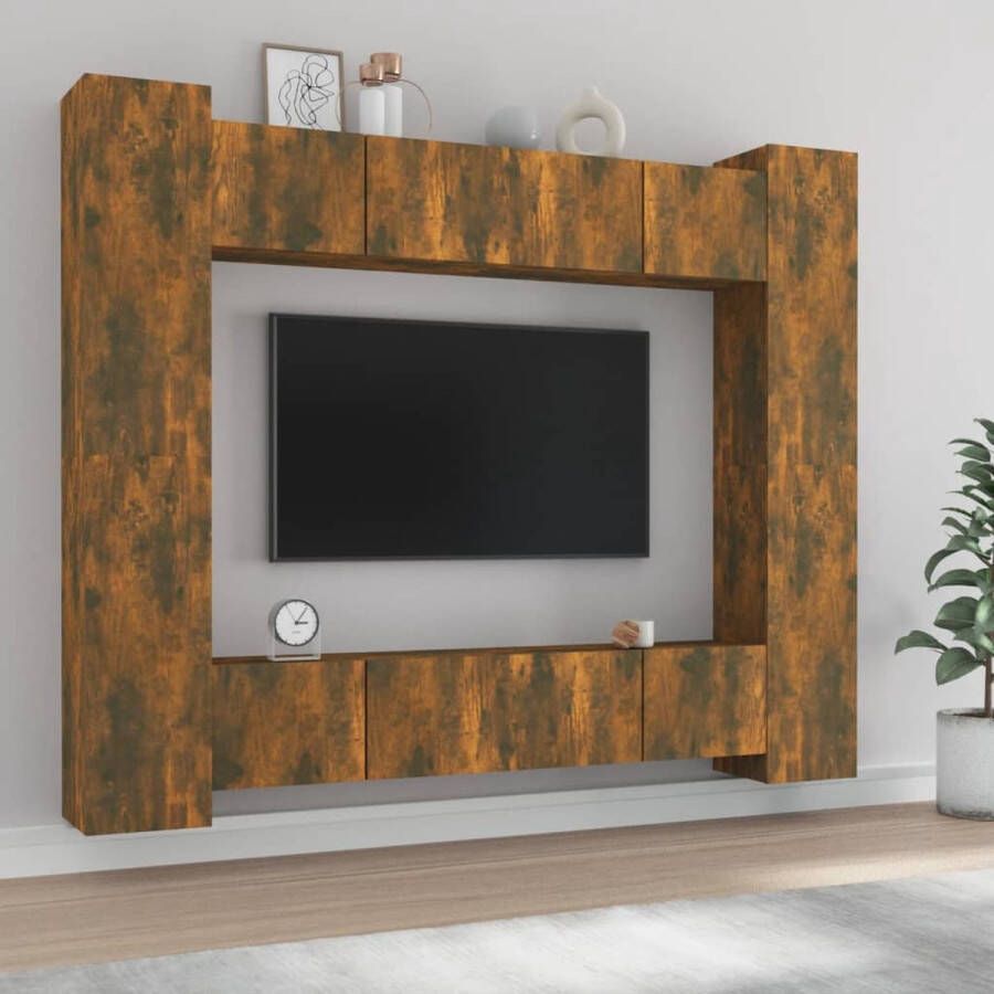 The Living Store Klassieke TV-meubelset Bewerkt hout Gerookt eiken 80x30x30 cm 30.5x30x90 cm - Foto 2