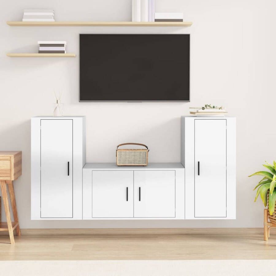 The Living Store Klassieke TV-meubelset Hoogglans wit Gemaakt van bewerkt hout Voldoende opbergruimte - Foto 2