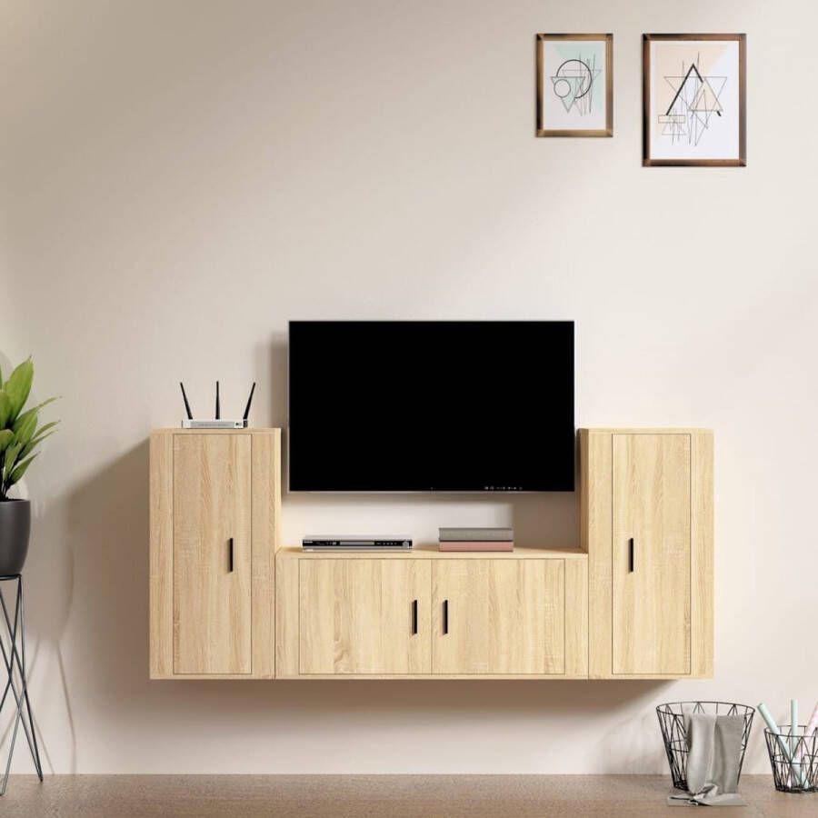 The Living Store Klassieke TV-meubelset Sonoma Eiken Trendy en praktisch design Hoogwaardig hout Voldoende opbergruimte - Foto 2