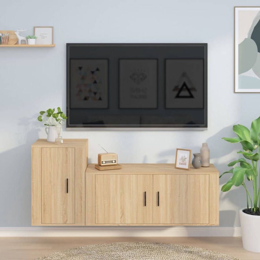 The Living Store Klassieke TV-meubelset Sonoma eiken Wandgemonteerd 100 x 34.5 x 40 cm 40 x 34.5 x 60 cm - Foto 2