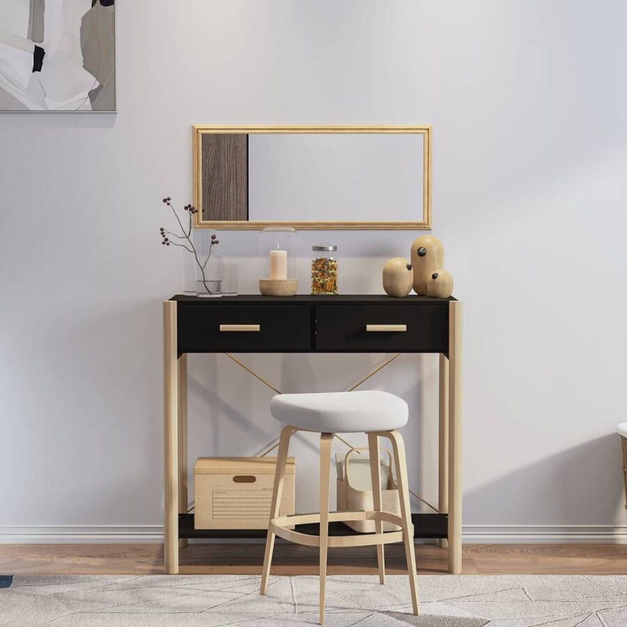 The Living Store Klassieke wandtafel Zwart 82x38x75cm Duurzaam hout Stabiele poten - Foto 2