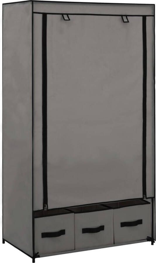 The Living Store Opvouwbare Kledingkast Grijs 87 x 49 x 159 cm Met 3 lades - Foto 2