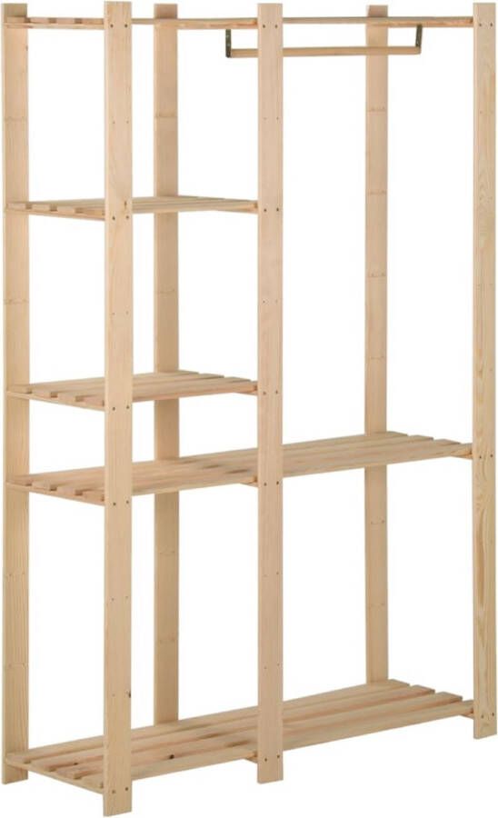 The Living Store Klerenrek Massief grenenhout 110 x 38 x 170 cm Met 5 schappen en hangstang Kledingrek Houten Kledingrek Grenenhouten Kledingrek Kledingkast Opbergmeubel - Foto 2
