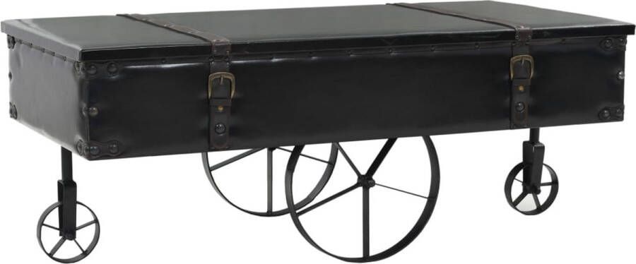 The Living Store Koffertafel Industrieel 110x55x43 cm Met Wielen Zwart MDF Kunstleer Vurenhout en Staal Salontafel Industrieel Design Koffietafel Vintage Tafellamp Houten Tafel - Foto 3