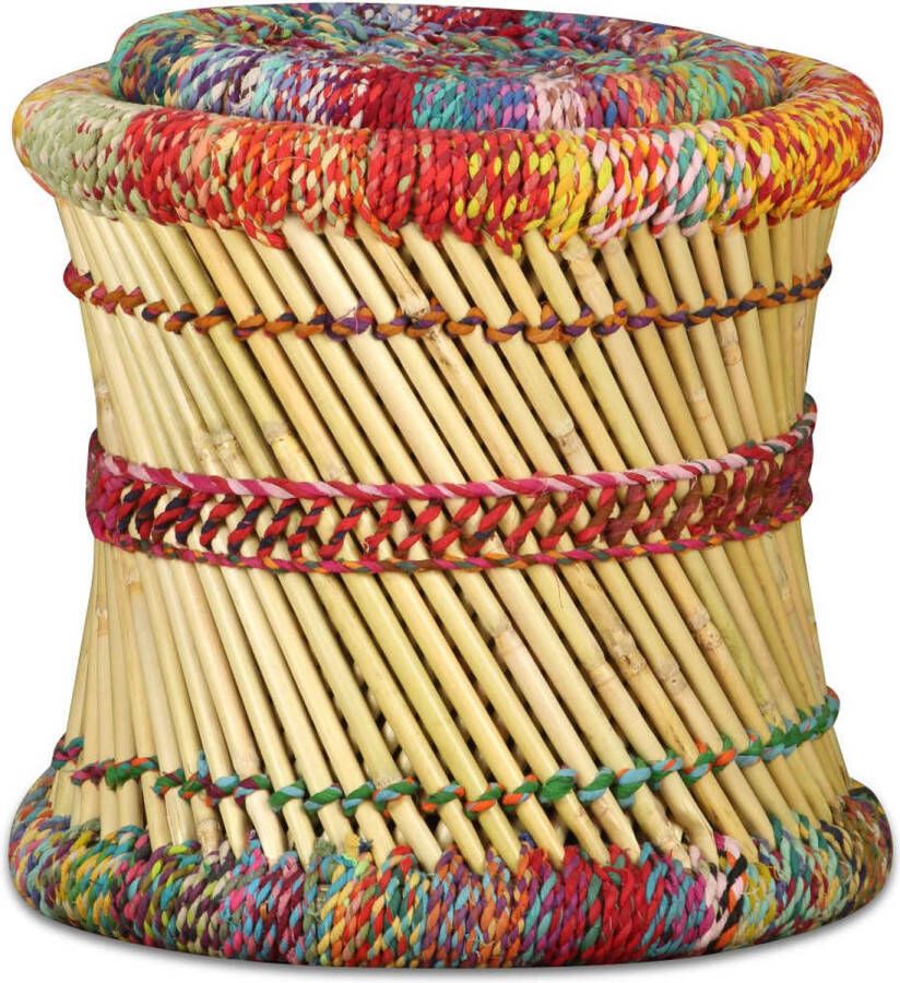 The Living Store Krukken Bamboe Meerkleurig 39x37 cm 31x31 cm Handgemaakt Set van 2 Bamboekrukken Krukken Multicolour Stoere Krukken Vintage Krukken Handmade Krukken - Foto 2