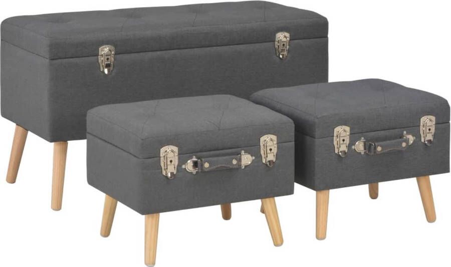 The Living Store Krukkenset Donkergrijs Groot Klein Opbergruimte Polyester Krukkenset Stofkrukken Opbergkrukken Donkere Krukken Hocker - Foto 3
