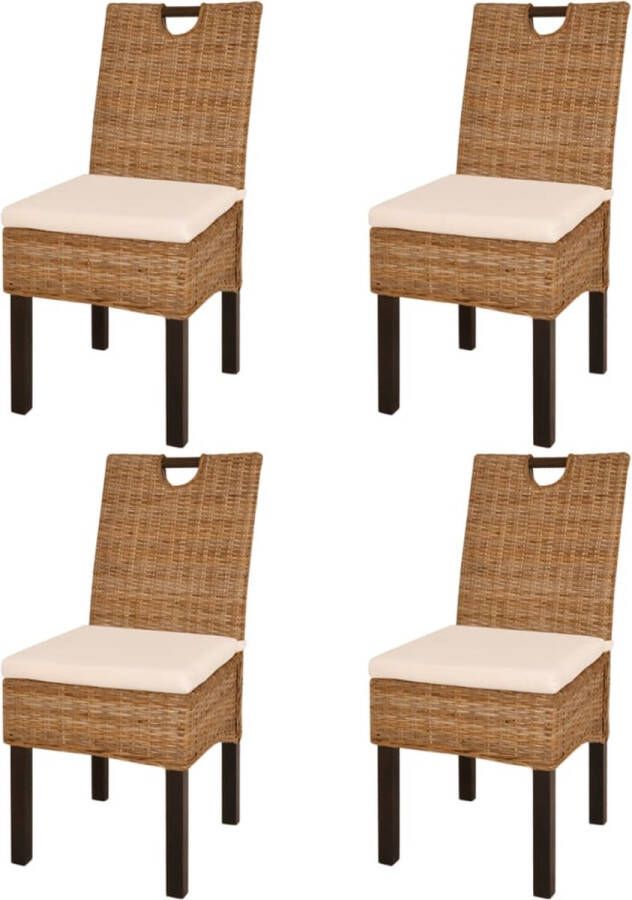 The Living Store Kubu Rattan Eetkamerstoelen 46 x 57 x 96 cm Natuurlijke Rattan Mangohout Inclusief 4 Stoelen - Foto 2