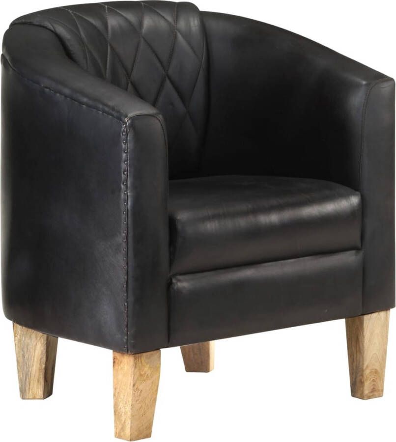 The Living Store Kuipstoel echt leer zwart Fauteuil