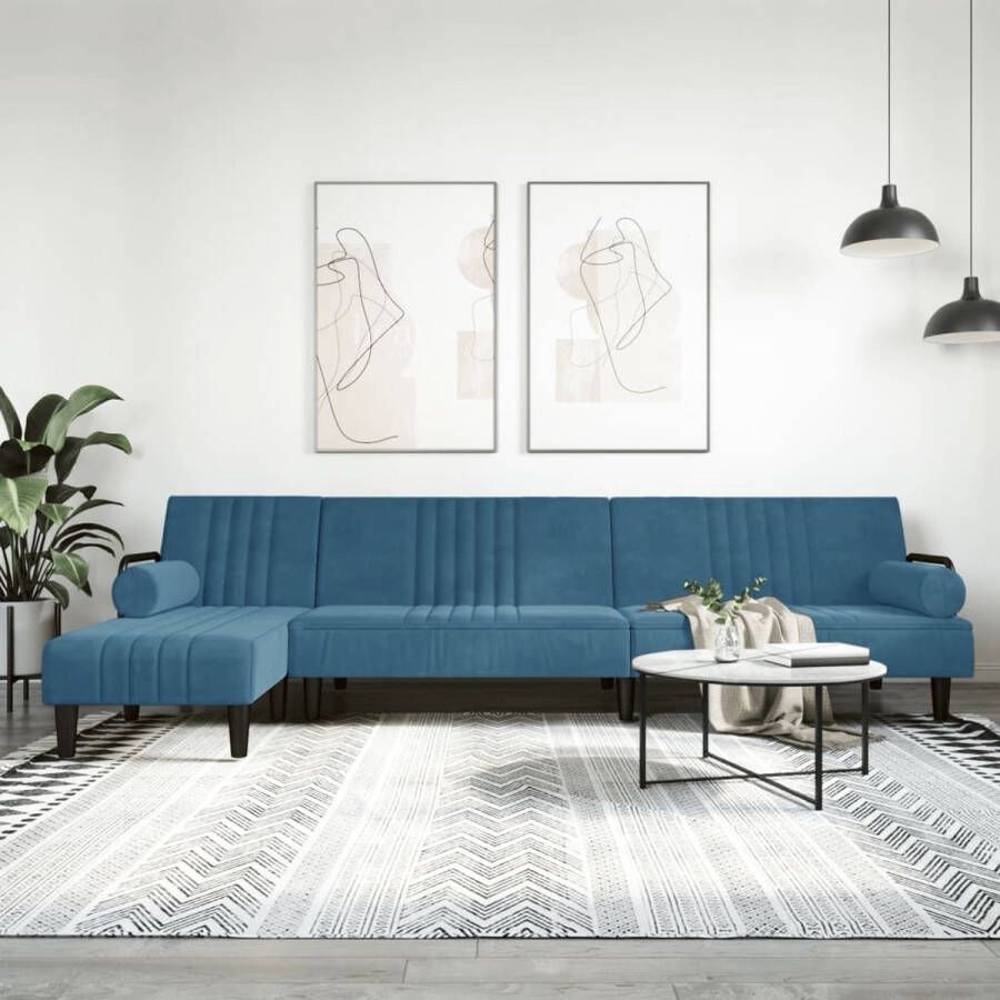 The Living Store Slaapbank L-vormig 260x140x70 cm fluweel blauw Slaapbank Sofa Bed L-vormig Sofa Blauwe Sofa Velvet Sofa