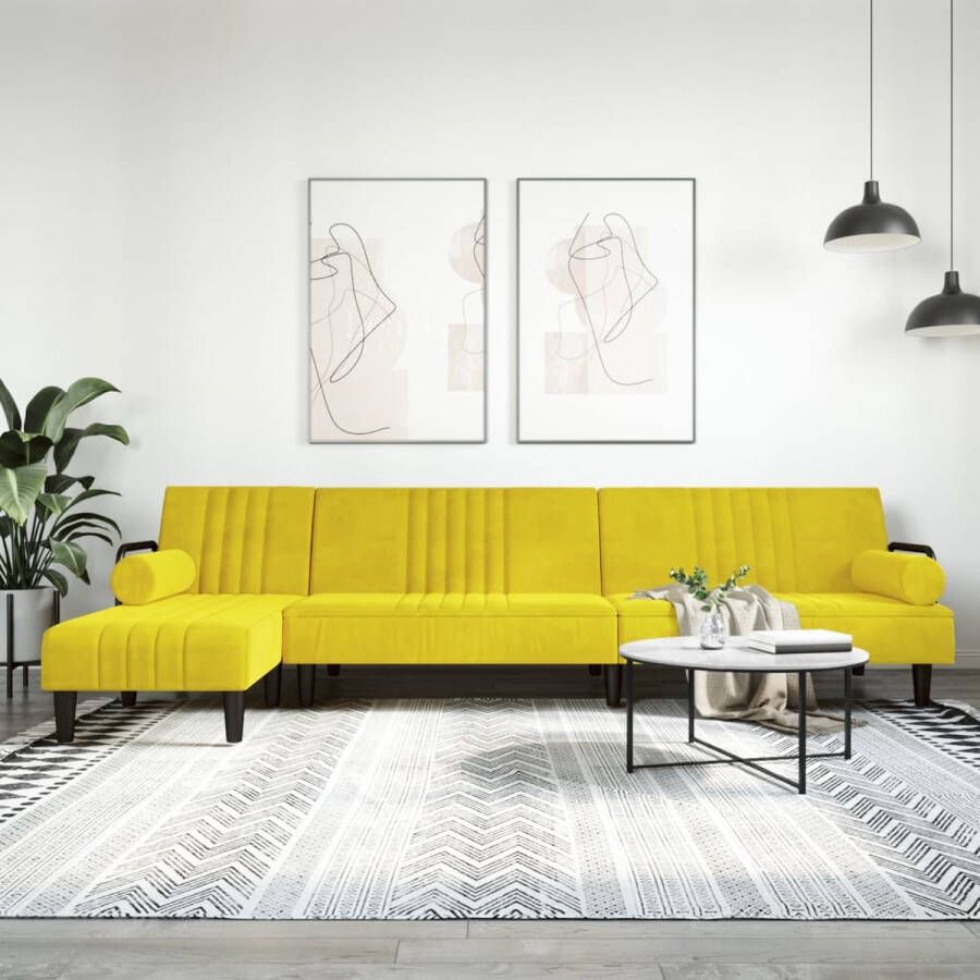 The Living Store L-vormige Slaapbank Fluweel Geel 260 x 140 x 70 cm 3 Verstelbare posities Slaapbank Hoekbank L-vormig Sofa Lounge Bank Fluweel Bank - Foto 2