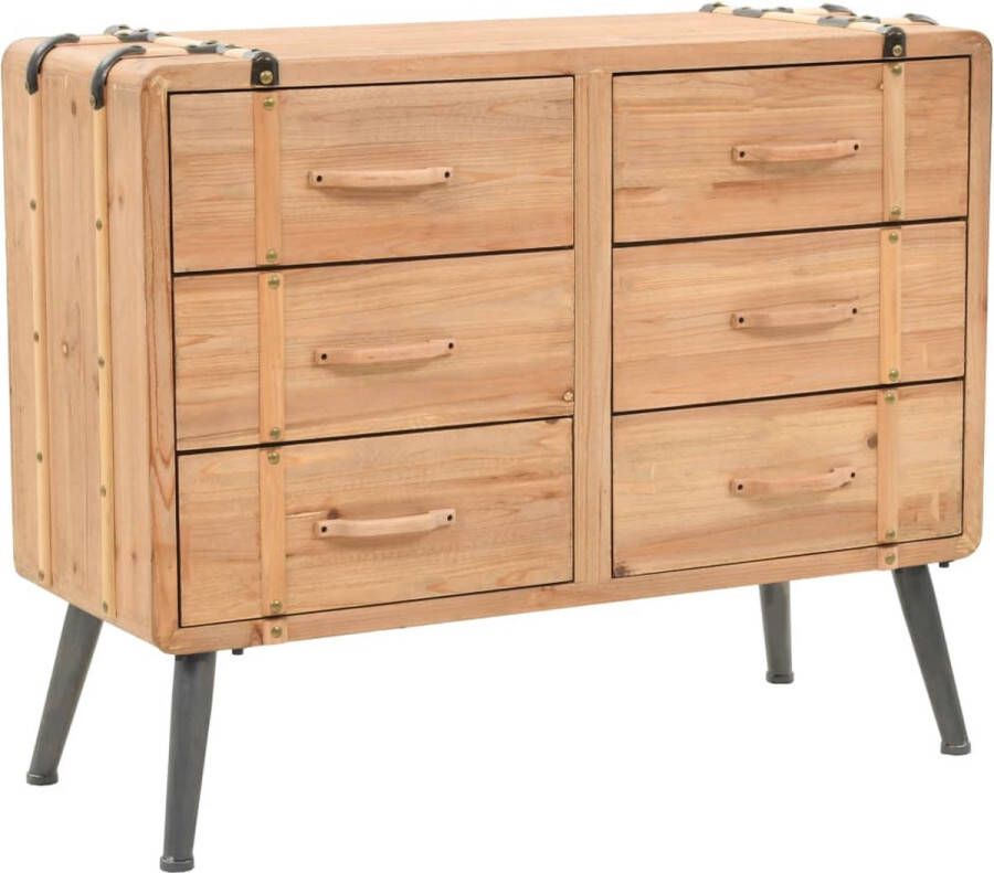 The Living Store Retro Houten Ladekast 91 x 35 x 73 cm Met 6 lades Massief vurenhout - Foto 2