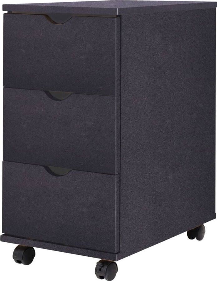 The Living Store Ladekast Zwart 33x45x60 cm Met 3 lades en wieltjes Ladekast Opbergkast Commode Meubilair Zwart - Foto 2