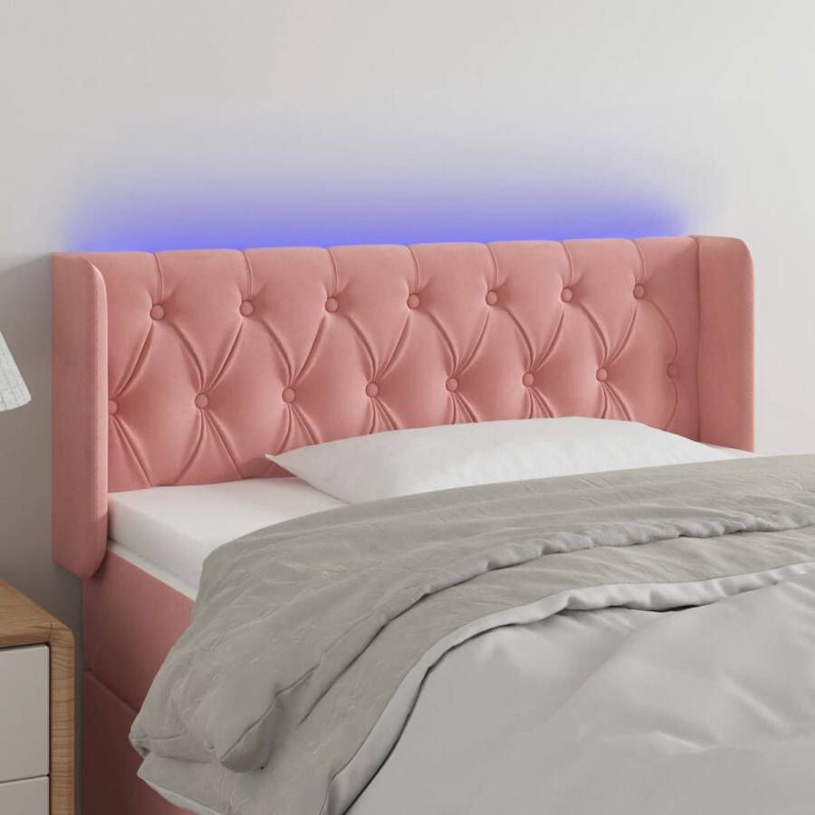 The Living Store LED-hoofdbord fluweel verstelbare hoogte comfortabele ondersteuning snijdbare LED-strip roze 93 x 16 x 78 88 cm IP65 inclusief 1 x hoofdbord 1 x LED-strip