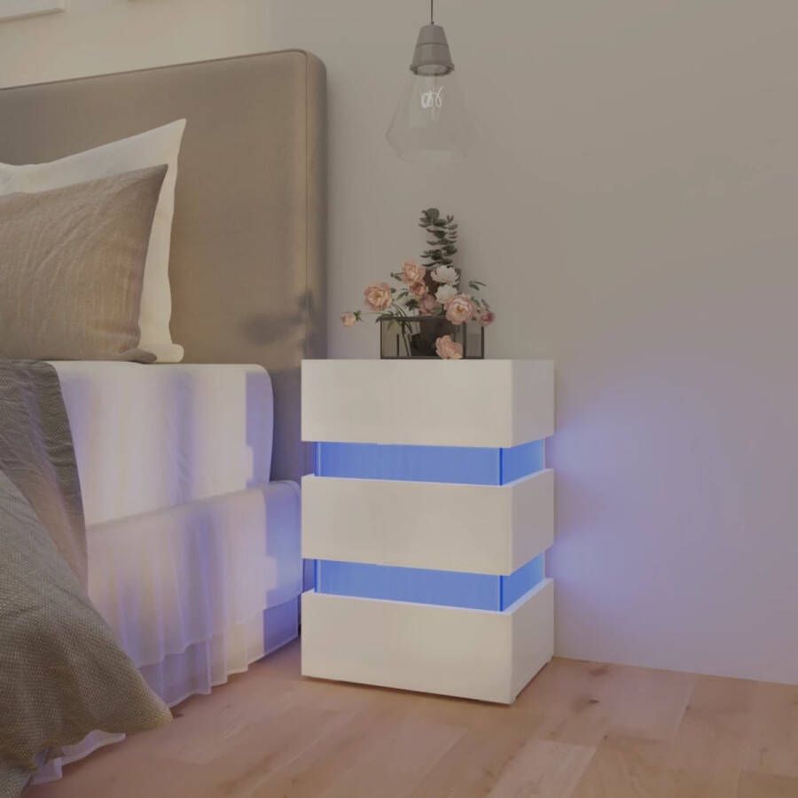 The Living Store LED-nachtkastje Hoogglans wit Bewerkt hout 45 x 35 x 67 cm Met LED-verlichting Montage vereist - Foto 2