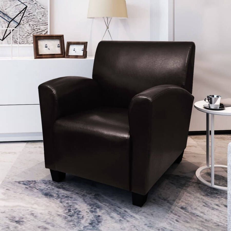The Living Store Leunstoel Donkerbruin 70 x 69 x 72 cm Stabiel frame Fauteuil Lederlook Bruine Fauteuil Lounge Stoel Relaxfauteuil - Foto 3
