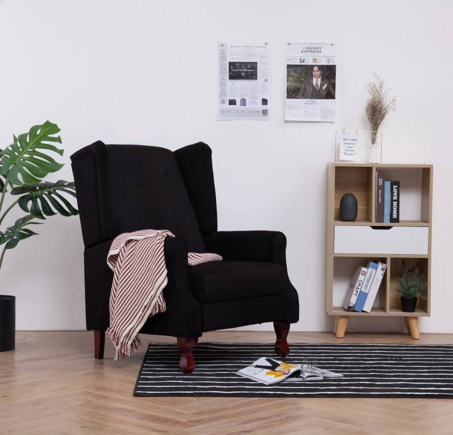 The Living Store Leunstoel Verstelbaar Zwart 74.5 x 85.5 x 102 cm Ideale stoel voor ouderen Sterke houten poten - Foto 2