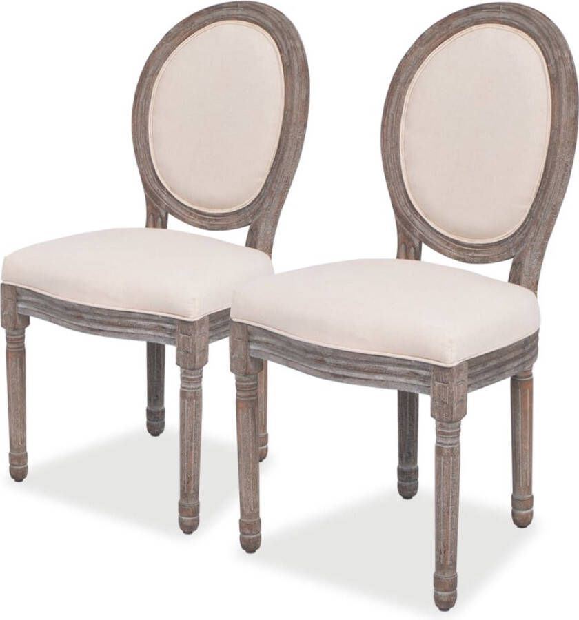 The Living Store Linnen eetkamerstoelen 50 x 56 x 95.5 cm Crème Eetkamerstoelen Linnen Stoelen Creme Stoelen Comfortabele Stoelen Moderne Stoelen - Foto 2