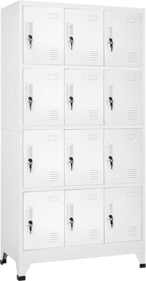The Living Store Lockerkast 12 vakken 90 x 45 x 180 cm Grijs Staal Lockerkast Lockerkasten Bergruimte Opslagruimte Metalen Kast - Foto 2