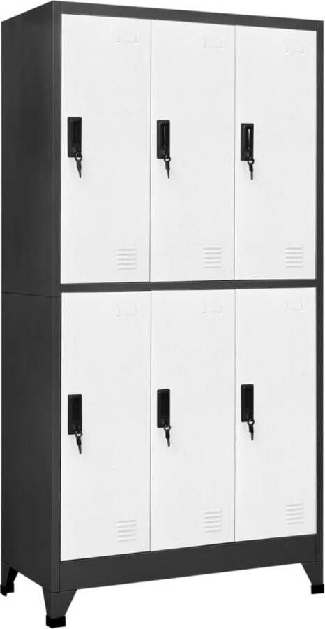 The Living Store Lockerkast | Afmetingen- 90 x 45 x 180 cm Kleur- Antraciet Wit Materiaal- Staal Ventilatieopeningen Labelhouders 6 Afsluitbare Deuren Draagvermogen per vak- 25 kg Totaal draagvermogen- 150 kg Montage vereist - Foto 2