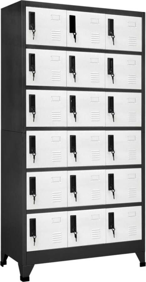 The Living Store Lockerkast Antraciet Wit 90 x 40 x 180 cm Staal - Foto 2