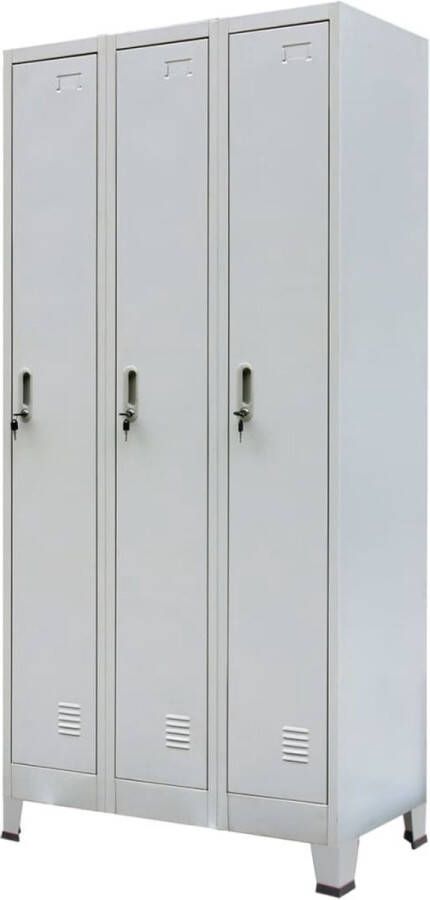 The Living Store Lockerkast Grijs 90 x 45 x 180 cm 3 Stangen 3 Planken Spiegel Naamkaarthouder