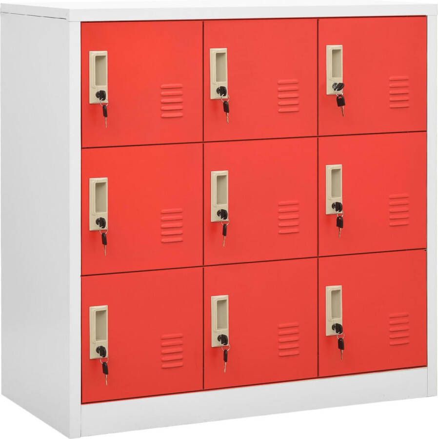 The Living Store Lockerkast modern ontwerp staal lichtgrijs rood 90 x 45 x 92.5 cm 9 lockers met sloten - Foto 2