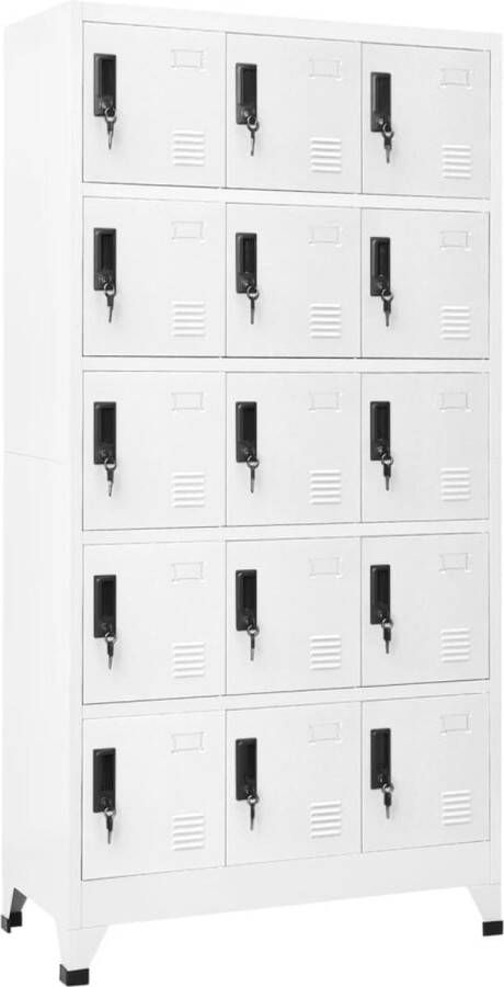 The Living Store Lockerkast Modern Opbergkast 90x40x180 cm Staal Wit Lockerkast Opbergkast Kantooropslag School Lockers Metalen Kast - Foto 2