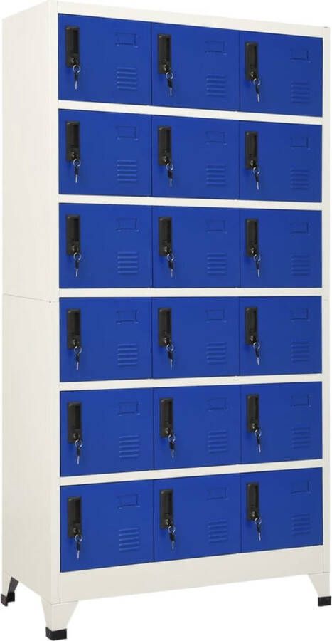 The Living Store Lockerkast Opbergkast 90 x 40 x 180 cm Grijs Blauw Lockerkast Opbergkast Kantooropslag School Lockers Metalen Kast - Foto 3