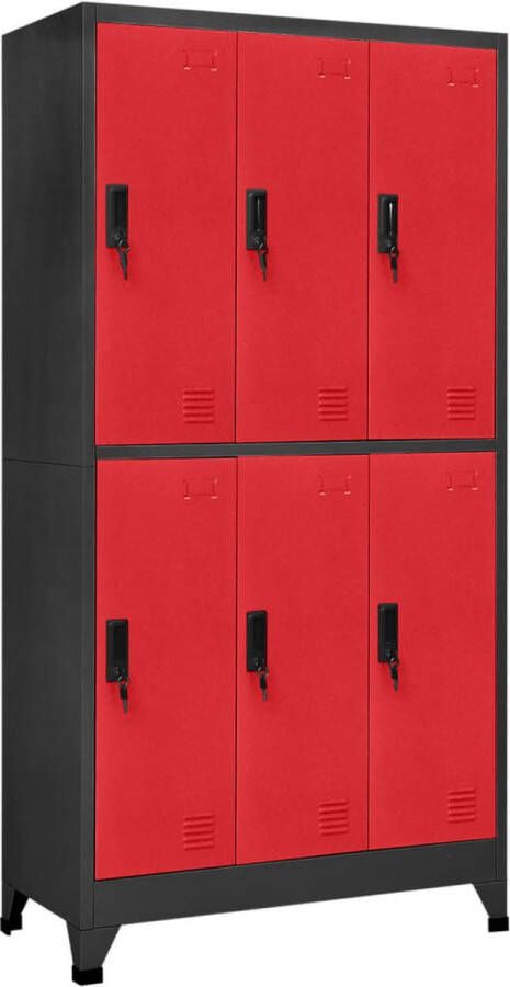The Living Store Lockerkast 90x45x180 cm staal antracietkleurig en rood Lockerkast Opbergkast Kantooropslag School Lockers Metalen Kast - Foto 2