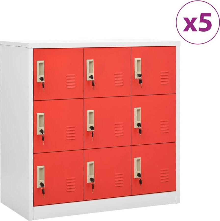 The Living Store Lockerkast Opbergkast 90x45x92.5 cm 9 lockers Lichtgrijs en rood Staal - Foto 2