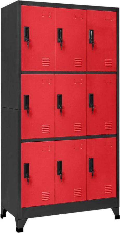 The Living Store Lockerkast Opbergkast Staal 90 x 45 x 180 cm Antraciet Rood Lockerkast Opbergkast Metalen Kast Staalkast Anthraciethout - Foto 2