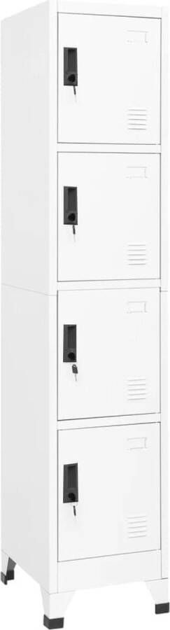The Living Store Lockerkast Staal 38 x 45 x 180 cm Wit 4 afsluitbare deuren Lockerkast Opbergkast Kantooropslag School Lockers Metalen Kast - Foto 2