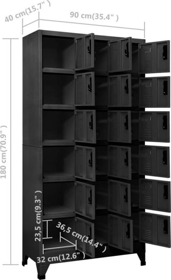 The Living Store Lockerkast Staal 90 x 40 x 180 cm Antraciet - Foto 3