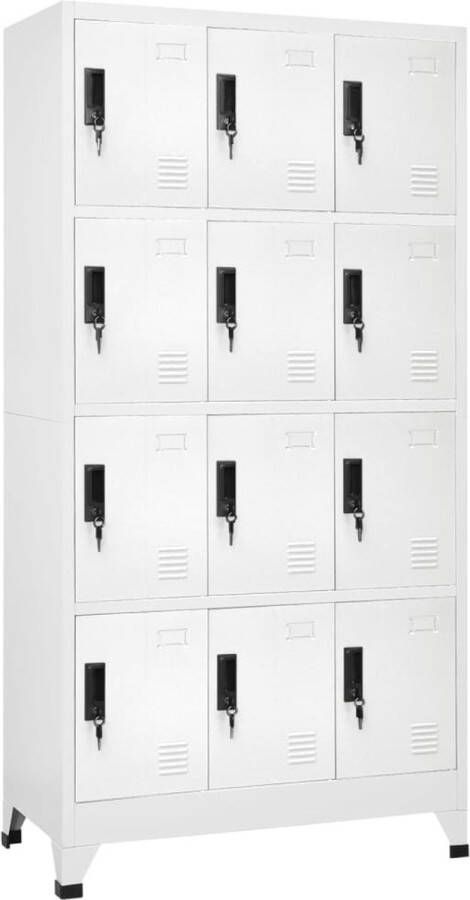 The Living Store Lockerkast Staal 90 x 45 x 180 cm 12 deuren Wit Lockerkast Opbergkast Metalen Kast Staalkast School Lockers - Foto 2