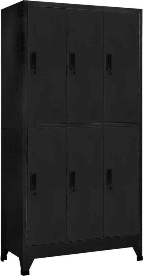 The Living Store Lockerkast Staal 90 x 45 x 180 cm 6 deuren Zwart - Foto 2