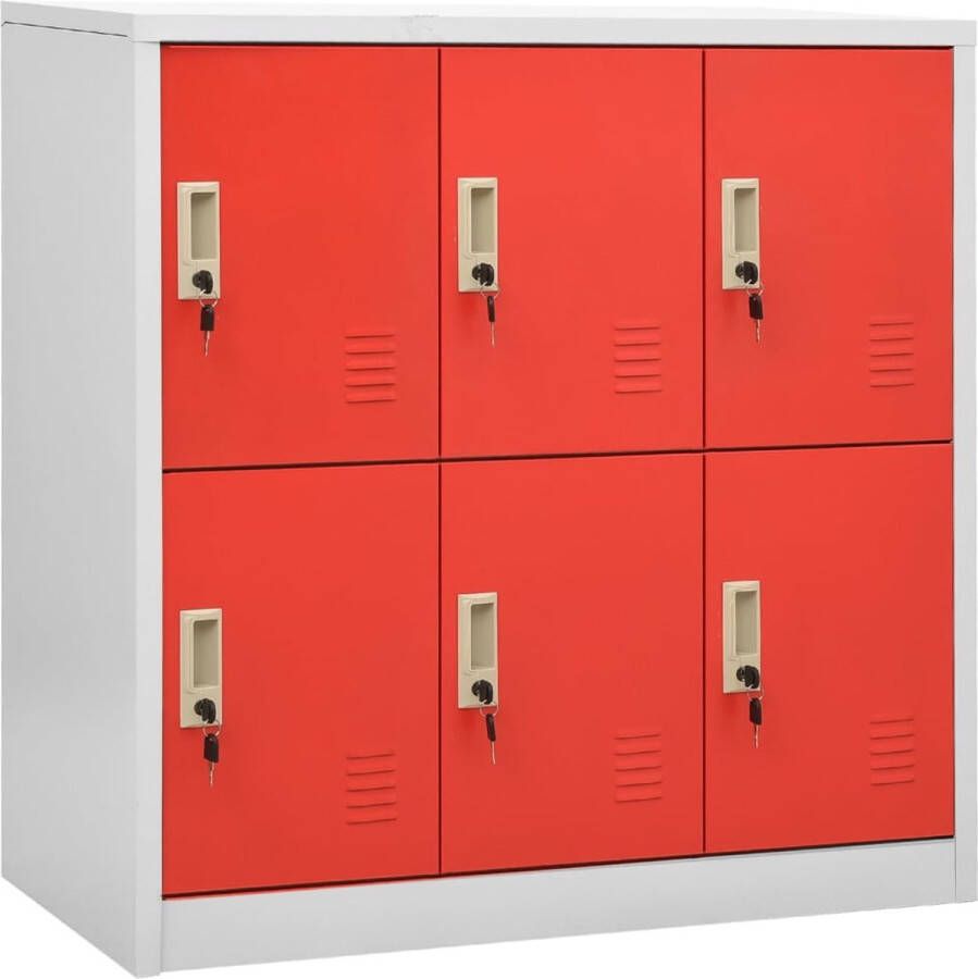 The Living Store Lockerkast Staal 90 x 45 x 92.5 cm 6 lockers lichtgrijs en rood - Foto 2
