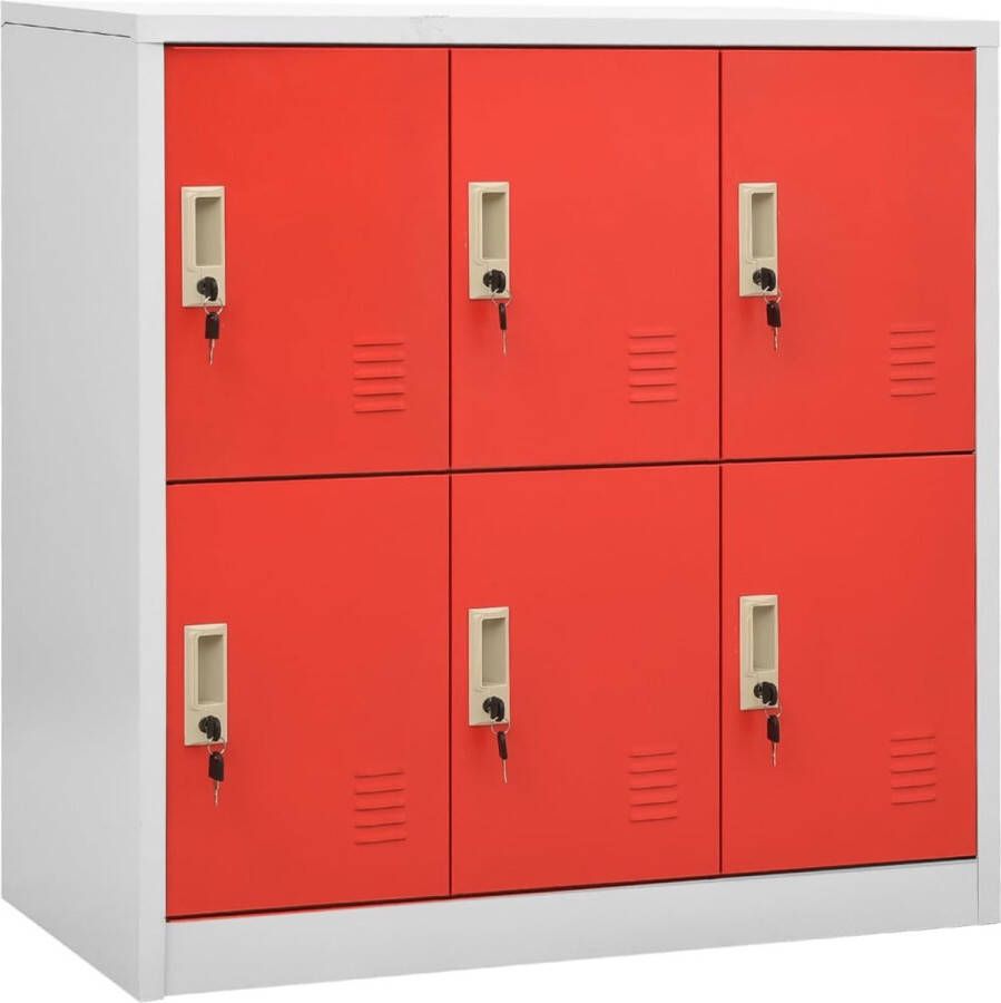 The Living Store Lockerkast Staal 90 x 45 x 92.5 cm 6 lockers lichtgrijs en rood Lockerkast Opslagkast Staalkast Bureauinrichting Schoolkoffer - Foto 2