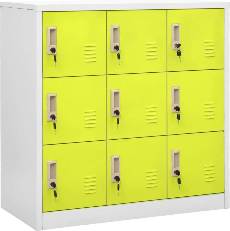 The Living Store Lockerkast Staal 90 x 45 x 92.5 cm 9 lockers Lichtgrijs en groen Lockerkast Opslagkast Schoolkas Kantoor Kast Metalen Kast - Foto 2
