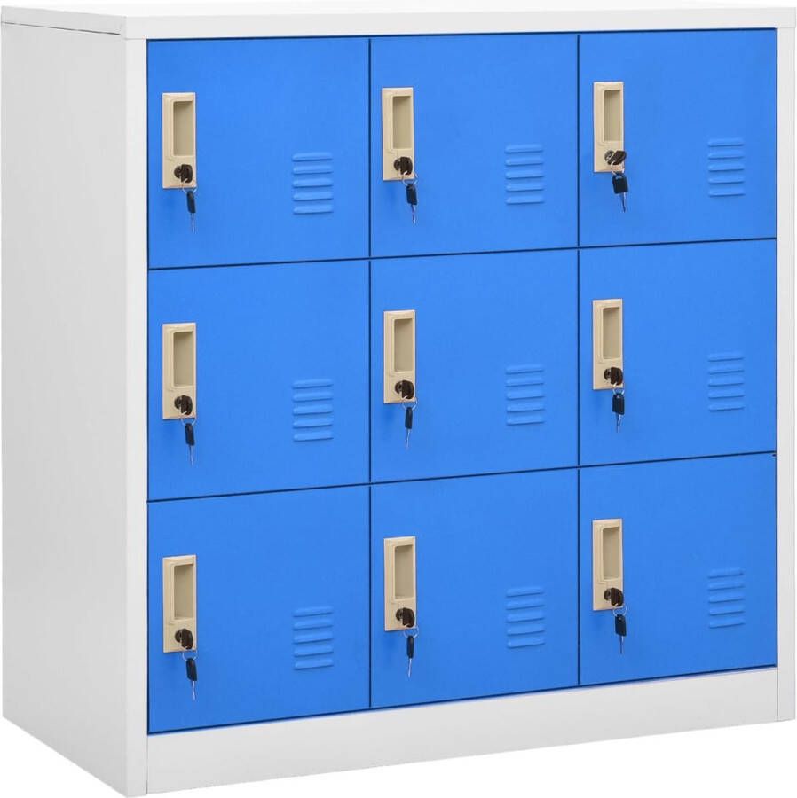 The Living Store Lockerkast Staal 90 x 45 x 92.5 cm 9 lockers Lichtgrijs Blauw Lockerkast Opslagkast Schoolkas Kantooruitrusting Metalen Kast - Foto 2