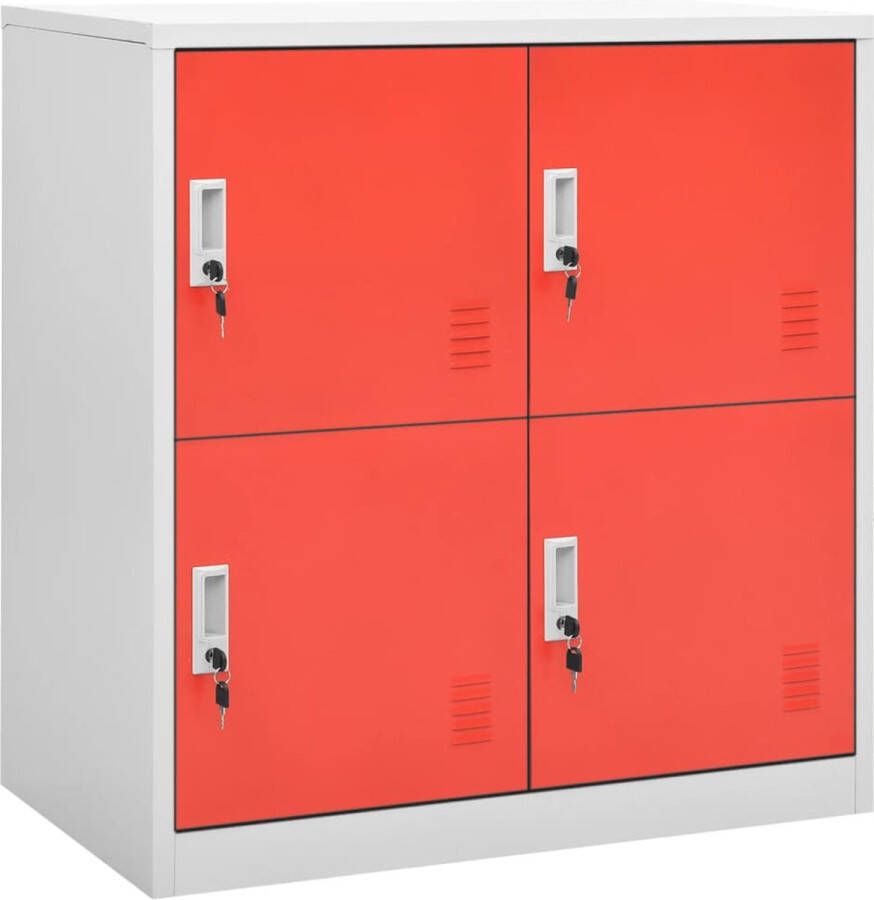 The Living Store Lockerkast Staal 90 x 45 x 92.5 cm Lichtgrijs en rood Locker Kast Staalkast Opbergkast Kantooropslag Schoolkas - Foto 2