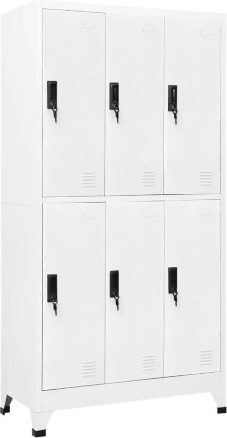 The Living Store Lockerkasten Staal 90x45x180 cm Wit Met 6 deuren Lockerkast Opslagkast School Lockers Metalen Lockerkast Staalkast - Foto 2