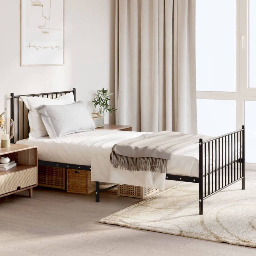The Living Store Bedframe met hoofd- en voeteneinde metaal zwart 100x190 cm Metalen Bed Frame Staal Bedframe Zwarte Bedpost Tweepersoons Bed Slaapcomfort - Foto 3
