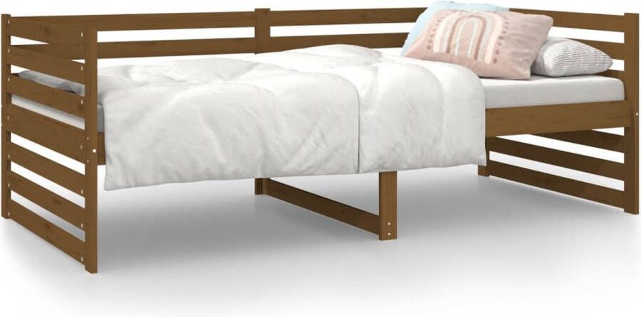 The Living Store Logeerbed Massief grenenhout 3-zijdig bedhek Gelat ontwerp Veelzijdig bed Extra opbergruimte Honingbruin 193.5 x 96 x 68.5 cm (L x B x H) Geschikte matras- 90 x 190 cm (B x L)