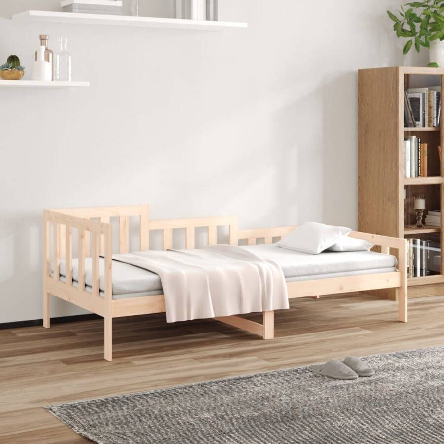 The Living Store Logeerbed Massief Grenenhout 3-zijdig bedhek Gelat ontwerp Veelzijdig bed Extra opbergruimte 203.5 x 86 x 68.5 cm Geschikte matras- 80 x 200 cm